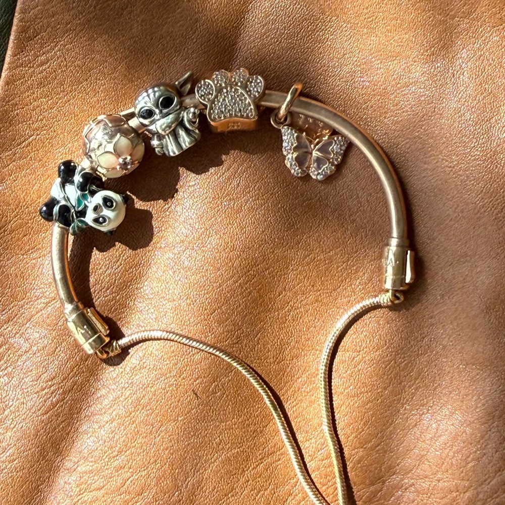 Pandora rose Gold Charm Bracelet with Animal Pendants